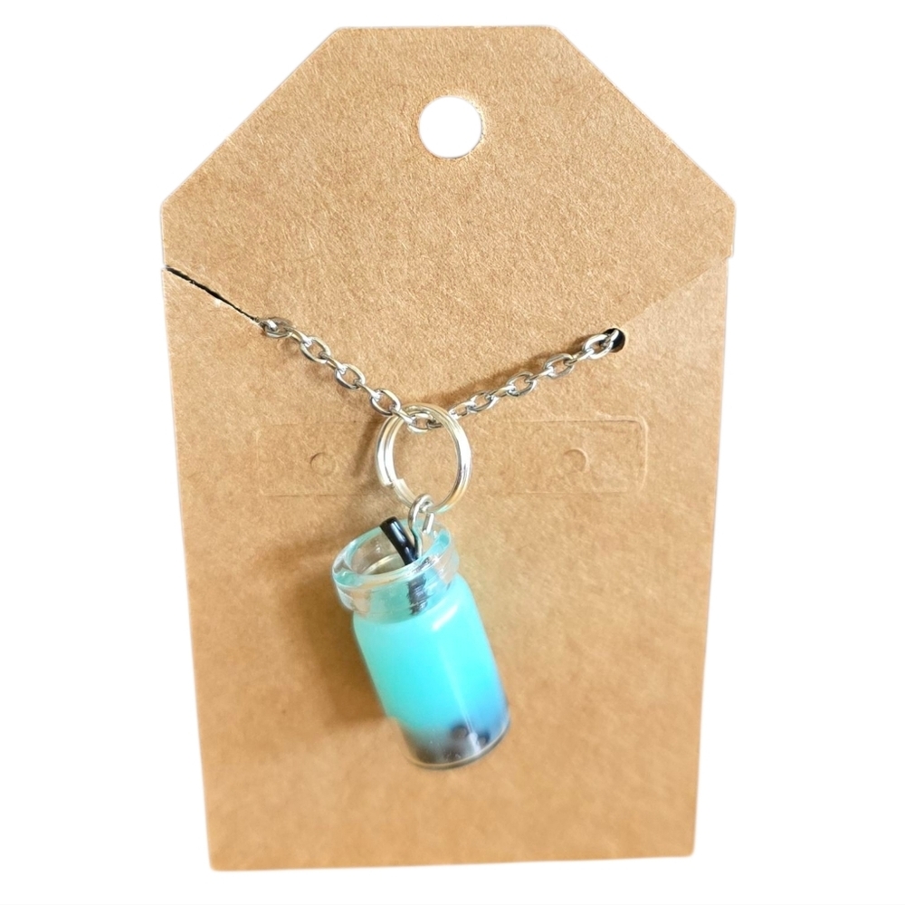 Mini Boba Tea Necklace 17" silver chain